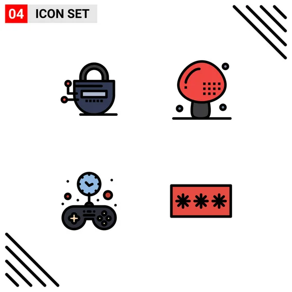 Set Modern Icons Sysymbols Signs Lock Free Passward Food Solid — Vector de stock