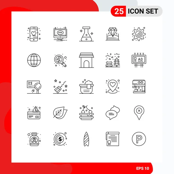 Set Modern Icons Symbols Signs Gear Hotel Screen Jewel Brilliant — Stock Vector