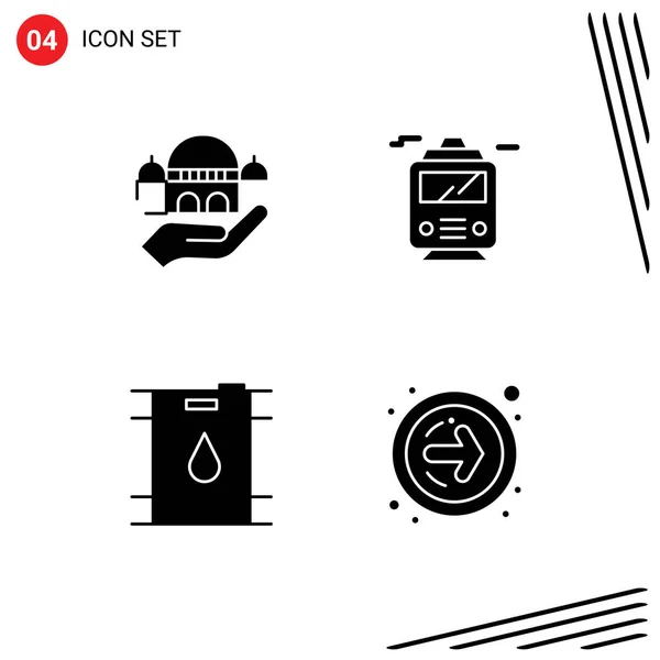 Modern Set Solid Glyphs Pictograph Mosque Oil Donation Transportation Next — Vector de stock