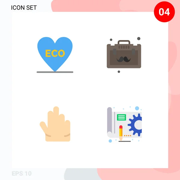 Mobile Interface Flat Icon Set Pictograms Eco Hand Environment Office — Archivo Imágenes Vectoriales