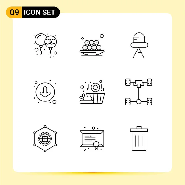 Pictogram Set Dari Garis Besar Sederhana Keranjang Sauna Ramadan Turun - Stok Vektor