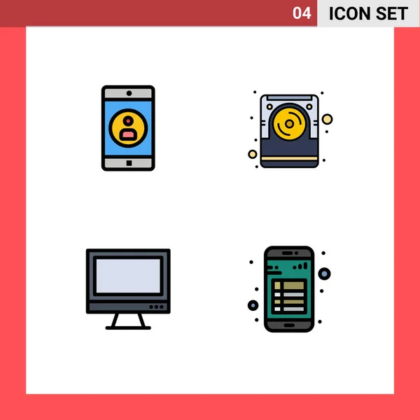 4つのモダンなUiアイコンのセットアプリケーション モニタ プロファイル ディスク Imac編集可能なベクトルデザイン要素の記号 — ストックベクタ