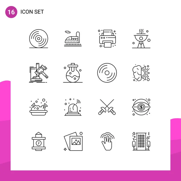 Mobile Interface Outline Set Pictograms Law Hammer Supplies Gavel Dinner — Vector de stock