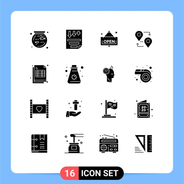 Pictogramme Ensemble Glyphes Solides Simples Facture Facture Ouvert Voyage Carte — Image vectorielle