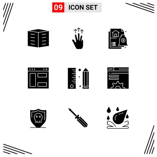 Mobile Interface Solid Gyph Set Pictograms Website Internet Three Finger — Vector de stock