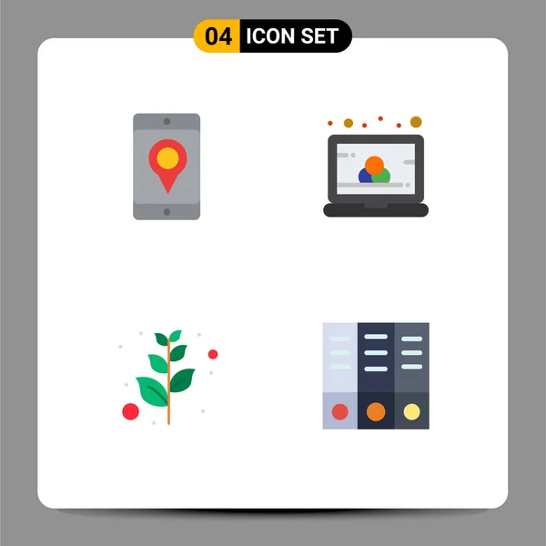 Mobile Interface Flat Icon Set Pictograms Mobile Olive Location Laptop — Stock Vector