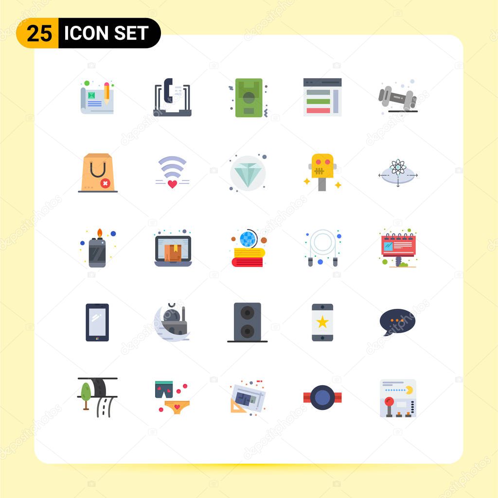 Pictogram Set of 25 Simple Flat Colors of user, right, football, interface, game Editable Vector Design Elements
