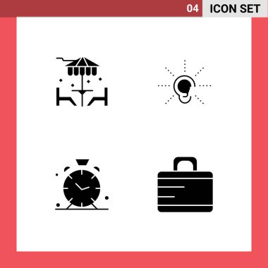 Sahil, alarm, mobilya, işitme, zaman, düzenlenebilir vektör tasarım elementlerinden oluşan modern Katı Kabartma Kümesi