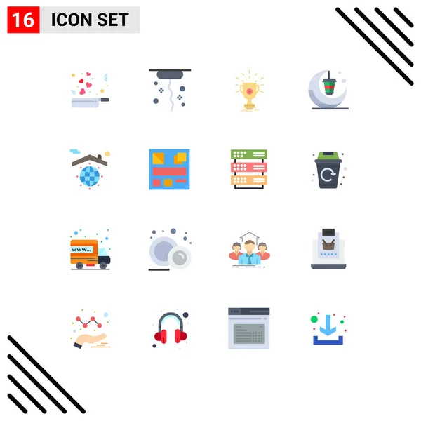 Universal Icon Symbols Group Modern Flat Colors Earth Moon Trophy — Stock Vector