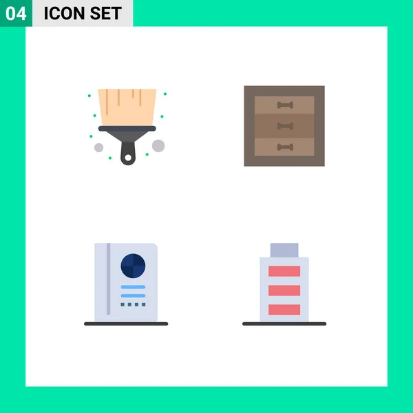 Пакет Креативных Плоских Иконок Кисти Отдыха Коробок Интерьера Интерфейса Стола — стоковый вектор