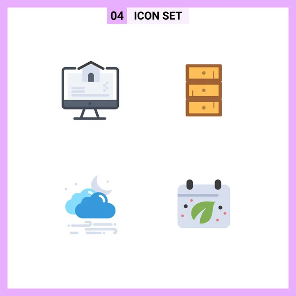 Símbolos Universal Flat Icon Signos Computadora Viento Hogar Armario Luna — Vector de stock