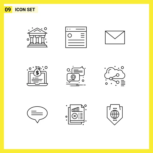 Thematic Vector Outlines Editable Sysymbols Pin Location Email Money Economy — Vector de stock