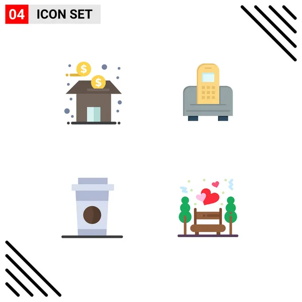 Set Commercial Flat Icons Pack Bank Coffee Fund Mobile Food — Stock Vector