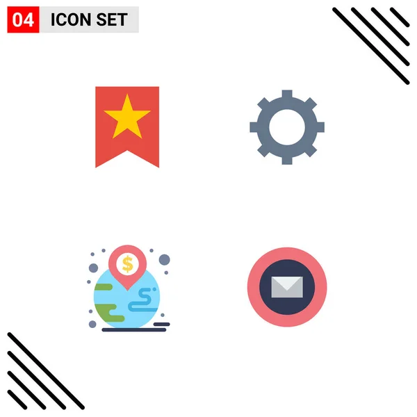 Set Commercial Flat Icons Pack Bookmark Location Cog Financial Ribbon — Archivo Imágenes Vectoriales