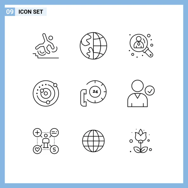 Modern Set Outlines Pictograph Solar System Planetary System Earth Orbit — Stock Vector