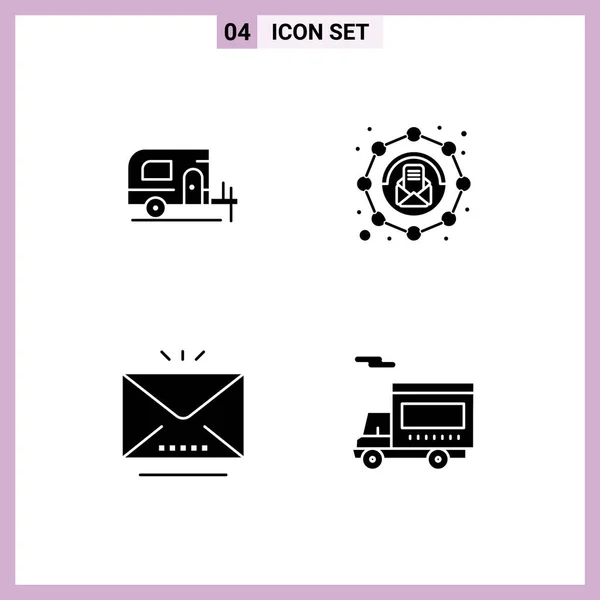 Group Solid Glyphs Signs Symbols Car Mail Affiliate Message Transport — Stock Vector