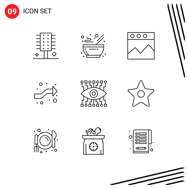 Pictogram Set Simple Outlines Watch Right Hot Intersection Arrows Editable — 스톡 벡터