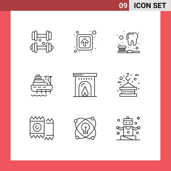 Modern Set Outlines Pictograph Travel Hotel Brush Construction Boat Editable — 스톡 벡터