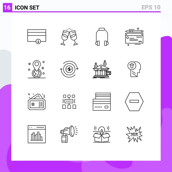 Stock Vector Icon Pack Line Signs Symbols Location Gelocation Headphone — 스톡 벡터