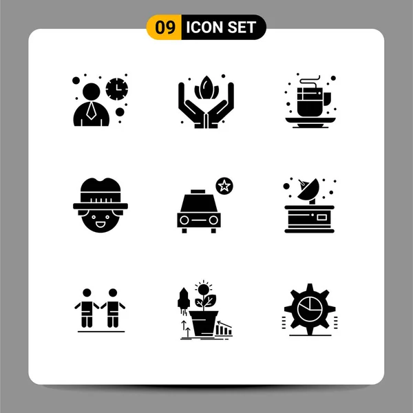 Mobile Interface Solid Glyph Set Pictograms Star Car Beverage Man — Stock Vector