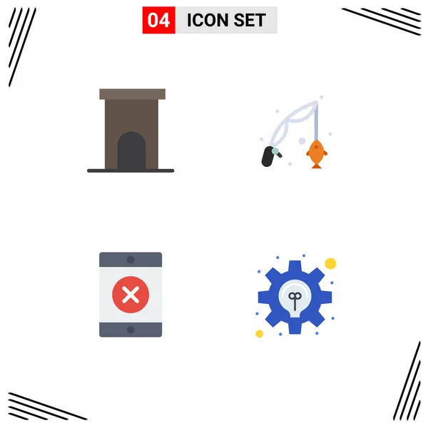 Group Flat Icons Signs Symbols Architecture Locked Property Fishing Business — Stock Vector