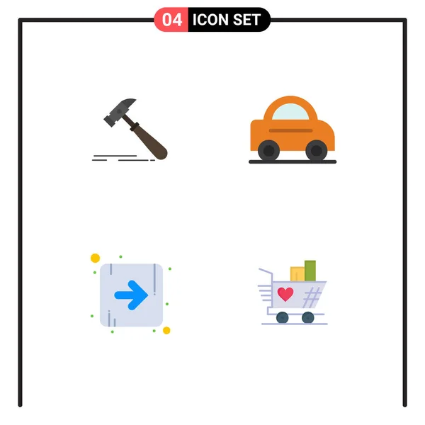 Pack Creative Flat Icons Hammer Direction Strong Vehicle Trolly Editable — Archivo Imágenes Vectoriales