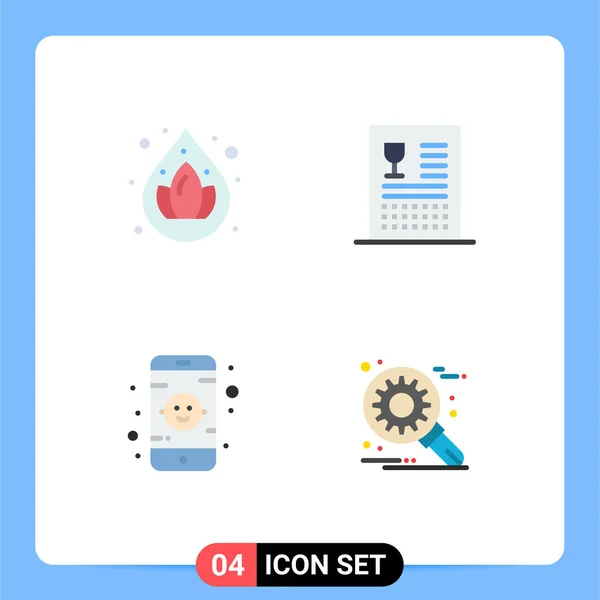 Conjunto Universal Iconos Planos Para Aplicaciones Web Móviles Agua Monitor — Vector de stock