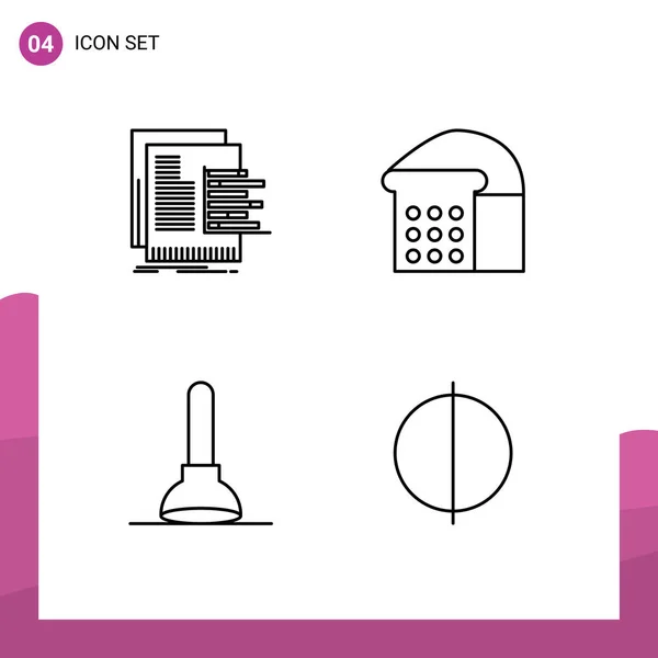 Grupo Filledline Flat Colors Signs Sysymbols Chart Toilet Reports Food — Vector de stock