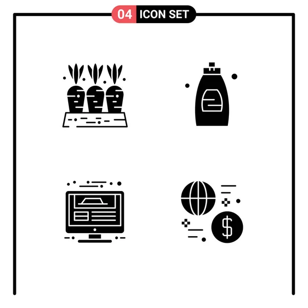 Pictogram Set Simple Solid Glyphs Agriculture Monitor Food Cleaning Gel — Stock Vector