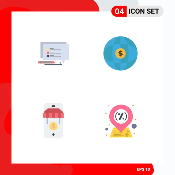 Universal Flat Icon Signs Simboli Chat Negozio Scrivere Internet Sconto — Vettoriale Stock