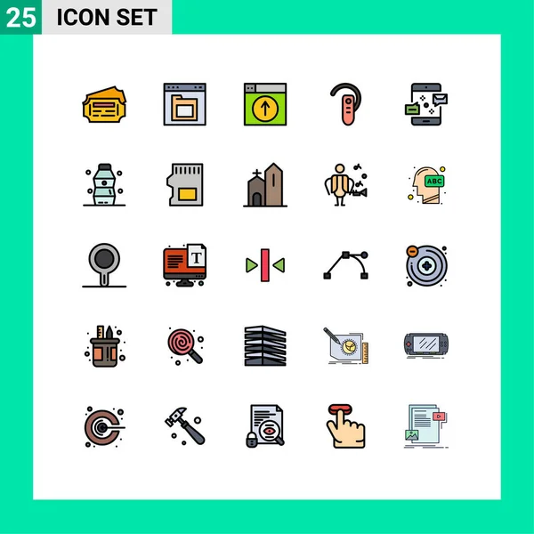 現代的な25のフルラインフラットカラーヘッドセット アップロード ブルートゥース アプリケーションの写真編集可能なベクトルデザイン要素 — ストックベクタ