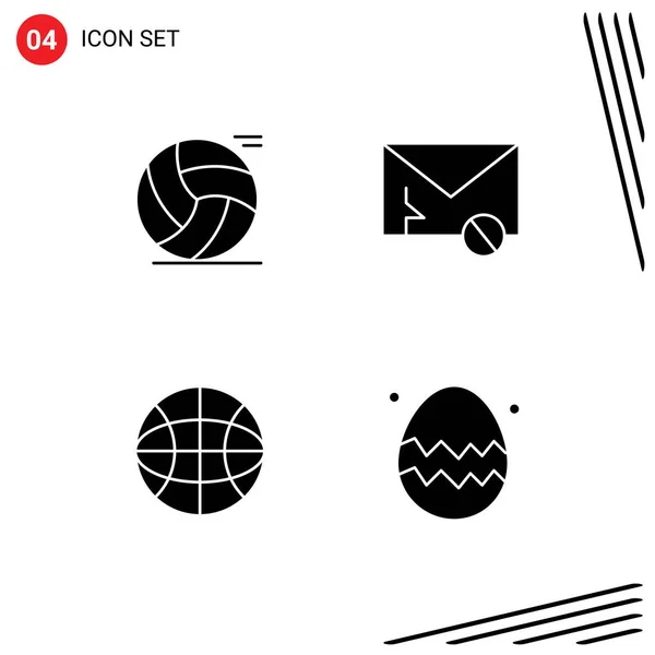 Modern Set Solid Glyphs Symbols Ball Globe Play Message World — Stock Vector