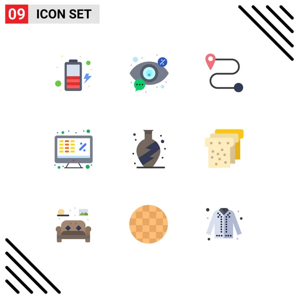 Set Modern Icons Sysymbols Signs Bread Living Route Home Laptop — Vector de stock
