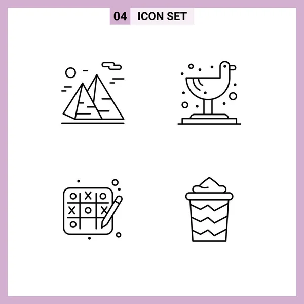 Vector Filledline Flat Colors Editable Symbols Mountain Hobby Moon Seagull — 스톡 벡터