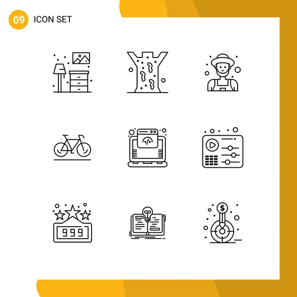 Modern Set Outlines Pictograph Hosting Sport Farmer Walk Bicycle Editable — Stock Vector