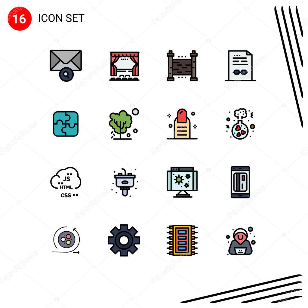 Modern Set of 16 Flat Color Filled Lines and symbols such as puzzle, contract, fences, certificate, agreement Editable Creative Vector Design Elements