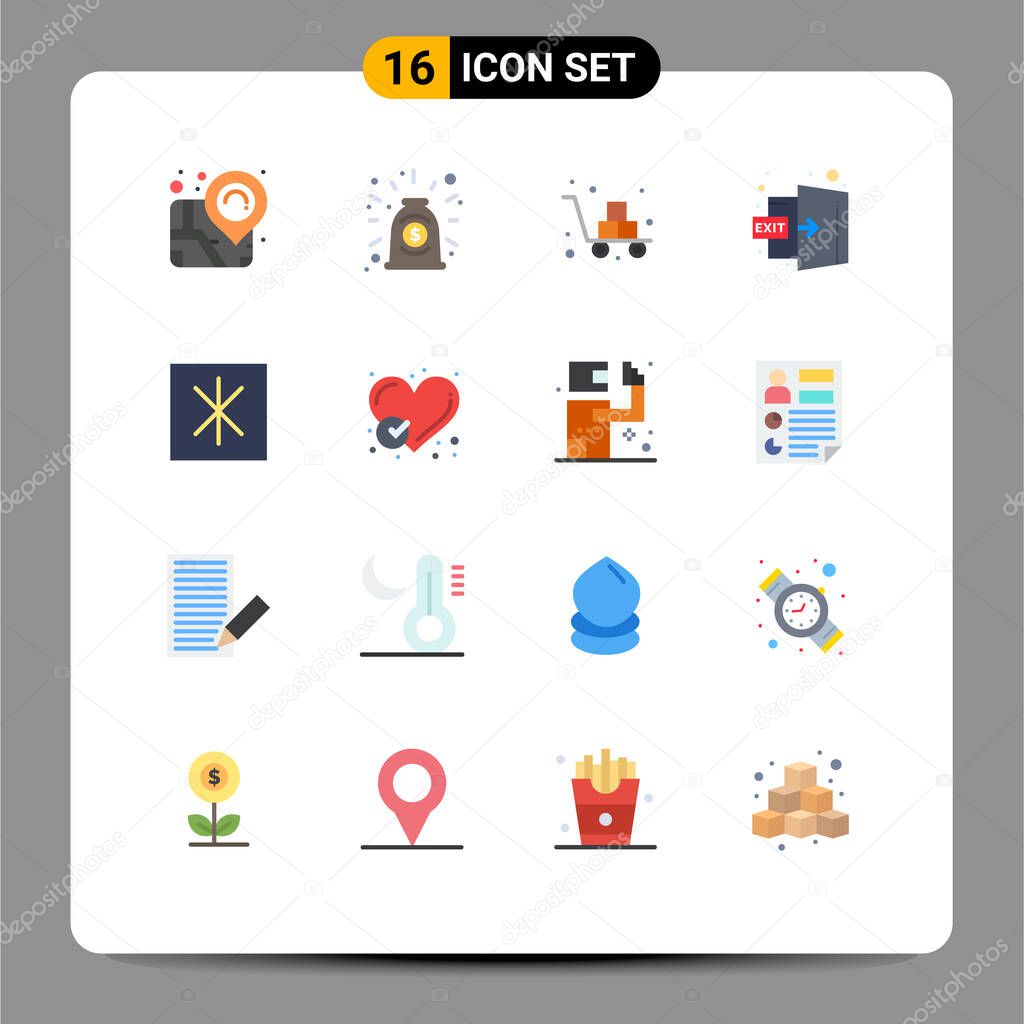 Modern Set of 16 Flat Colors and symbols such as icebox, out, cart, logout, door Editable Pack of Creative Vector Design Elements