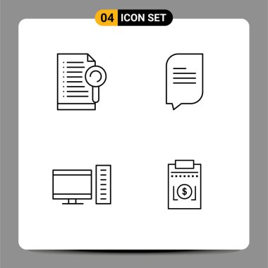 Belge, pc, sunucu, iletiler, gider Düzenlenebilir Vektör Tasarım Elemanlarının 4 Temel Dosya Satırı Düz Renkleri Kullanıcı Arayüzü Paketi