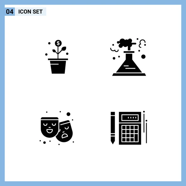 Mobile Interface Solid Gyph Set Pictograms Growing Mask Pot Pollution — Vector de stock