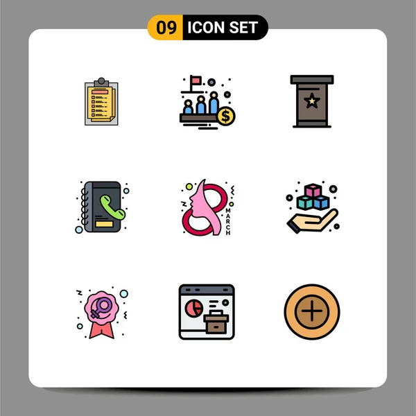 Conjunto Icones Modernos Símbolos Sinais Para Oito Livro Telefone Comércio —  Vetores de Stock