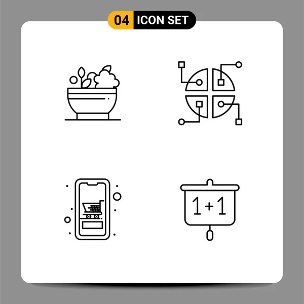 Conjunto Moderno Cores Planas Filledline Pictograph Ervas Móveis Tigela Mapa —  Vetores de Stock