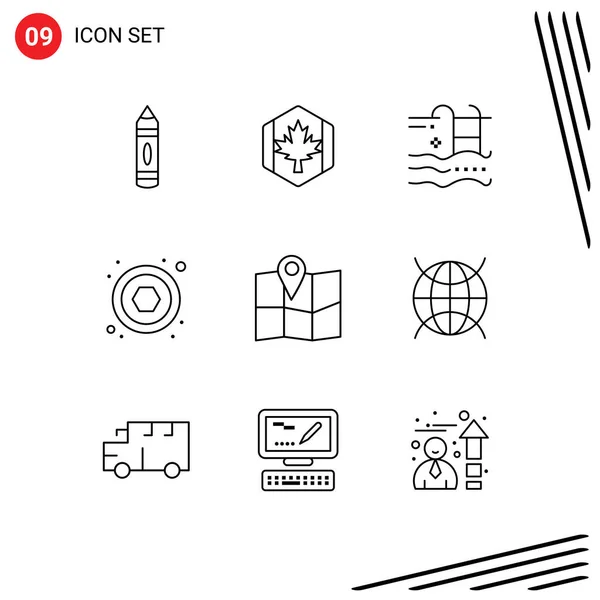 Conjunto Icones Modernos Símbolos Sinais Para Localização Hexahedron Bordo Hardware — Vetor de Stock