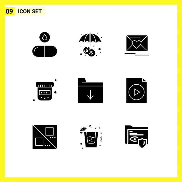 Set Vector Solid Glyphs Grid Document Folder Love Document Drugs — Stock Vector