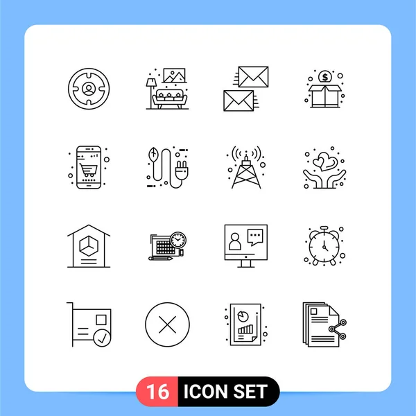 Mobile Interface Outline Set Pictograms Money Donation Image Crowd Email — Vector de stock