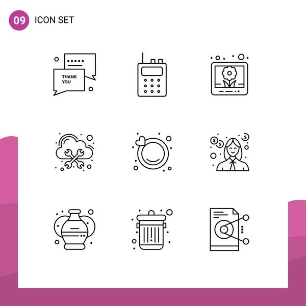 Editable Vector Line Pack Simple Outlines Debt Ring Picture Engagement — Stock Vector