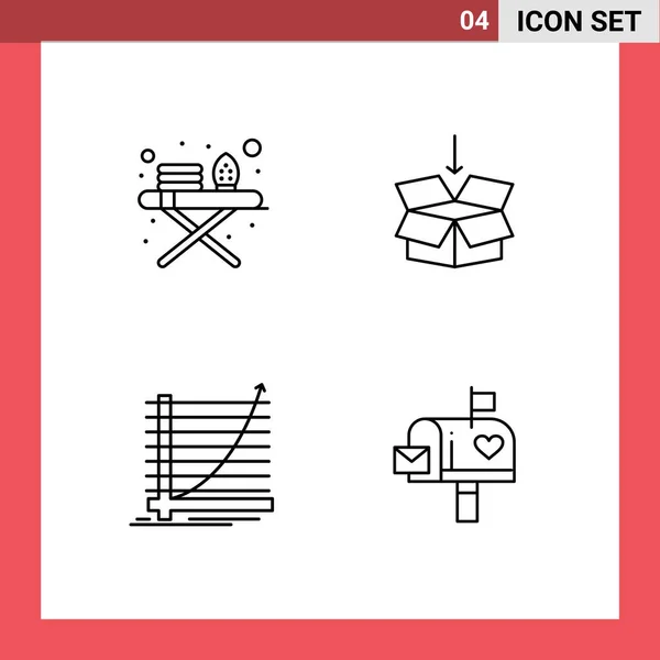 Set Modern Icons Sysymbols Signs Ironing Board Curve Box Education — Vector de stock