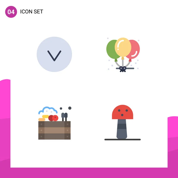 Set Commercial Flat Icons Pack Arrow Farm Balloons Party Food — Vector de stock