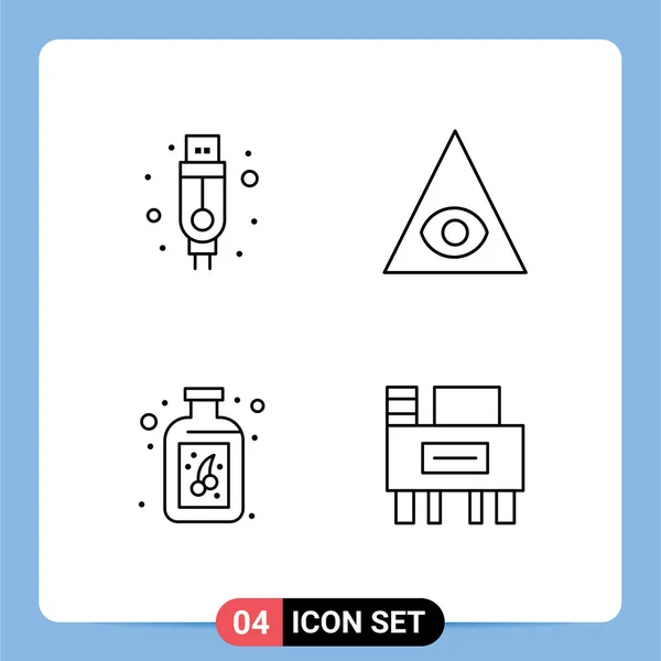 User Interface Line Pack Signes Symboles Modernes Adaptateur Bureau Oeil — Image vectorielle