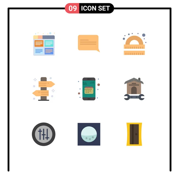 Mobile Interface Flat Color Set Εικονογράμματα Ταξιδιού Πινακίδας Σχεδίου Campfire — Διανυσματικό Αρχείο