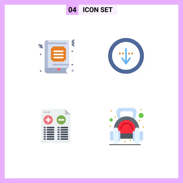 Set Commercial Flat Icons Pack Book Interface Favorite Music Editable — Vector de stock